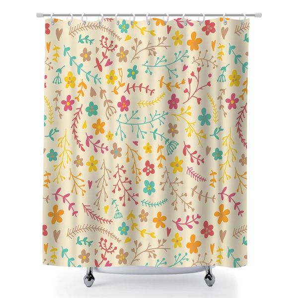 Tropical Print Waterproof Shower Curtain Sets with 12 Hooks, 180x180cm