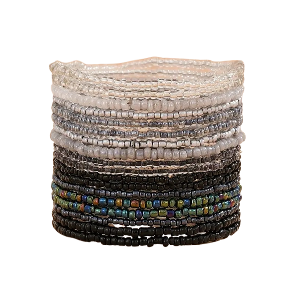 18 Pieces Women's Layered Black Gradient Beaded Ankle Bracelet Set