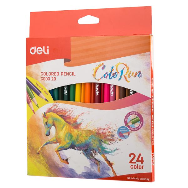Deli Coloured Pencil 24 Colours Full Length Triangular Art
