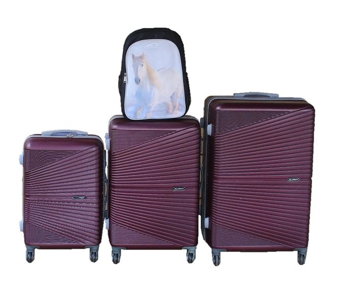 Purple 3-Piece ABS Trolley Luggage Set with Horse Backpack