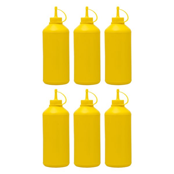 Round Plastic Sauce Bottle Yellow 6 Pack, (1Lt)