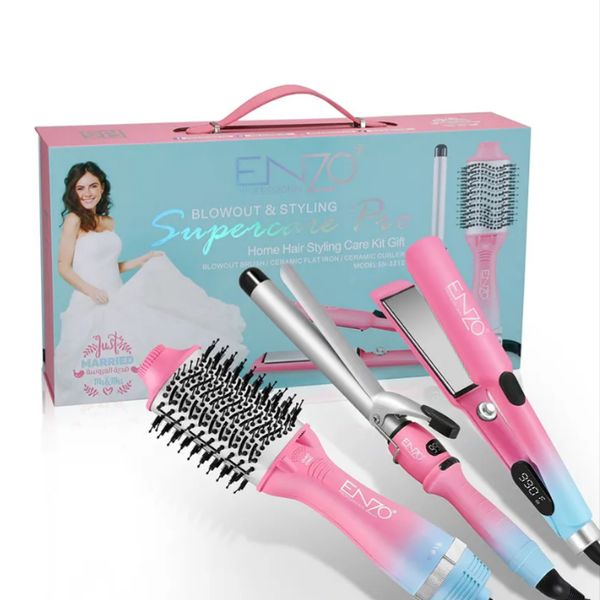 Enzo Straightener Curler 3-in-1 Electric Hair Straightener, Brush &amp; Curler