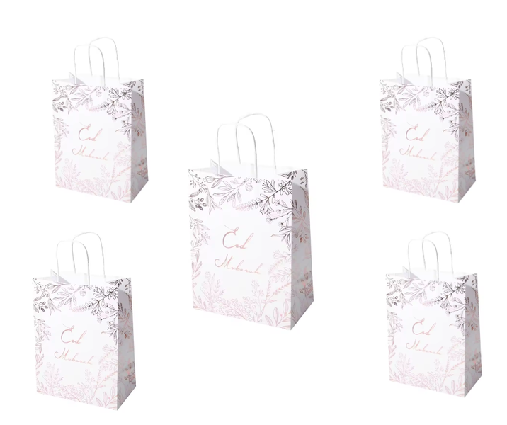 5x Eid Mubarak Gift Bags with handles 3 Variety Designs Foil Stamp Print