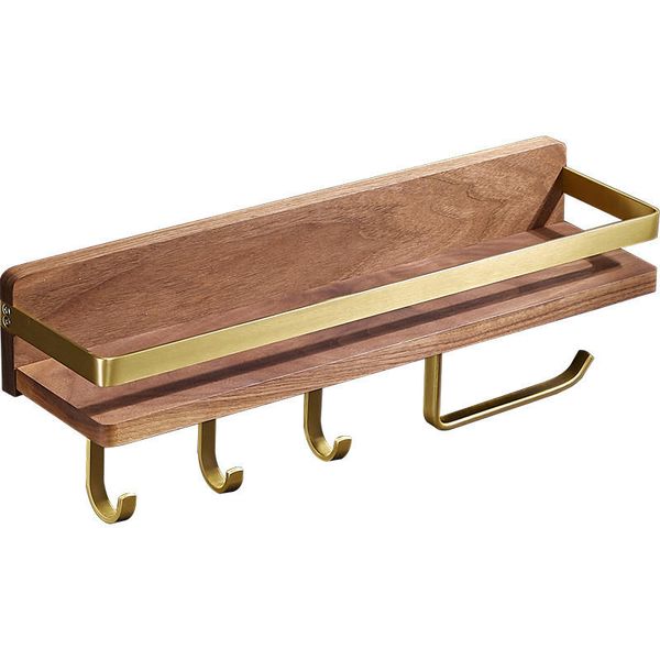 Bathroom Drill Solid Wood Tile Rack Wood Towel Rack Wall Shelf Black Walnu