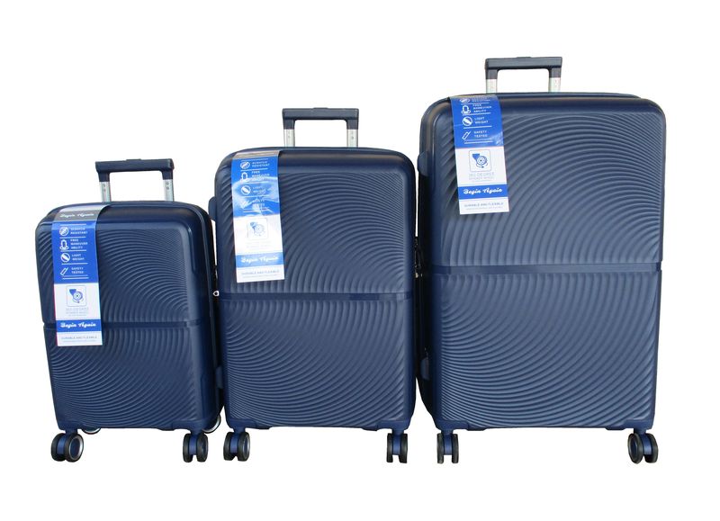 Unbreakable Navy Blue 3 Piece Hard Shell Luggage Set Built-in TSA Lock