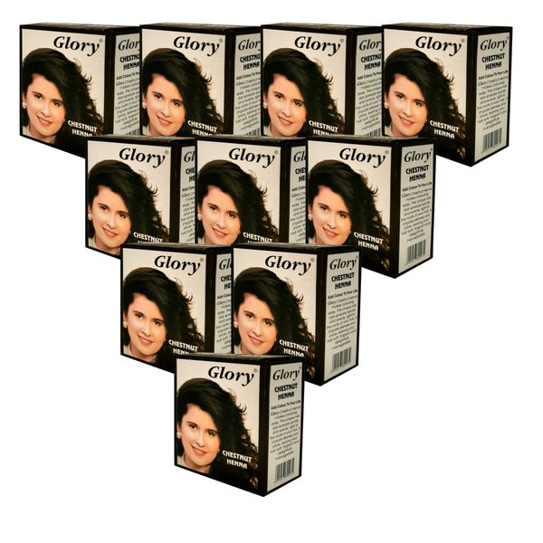 Glory Henna Natural Hair Dye - Ammonia Free - Chestnut - 10 Pack