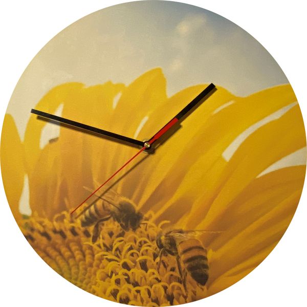 UnXusa - Canvas on MDF Wall Clock - Sunflower Bees