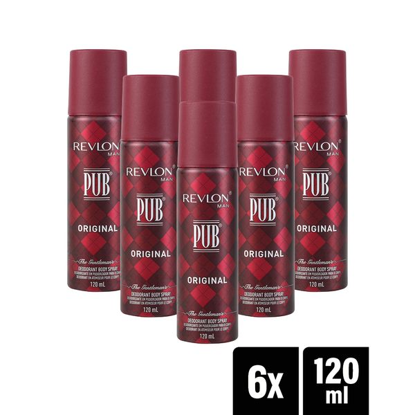 Revlon Pub Mens Perfumed Deodorant Body Spray - 6 x 120ml
