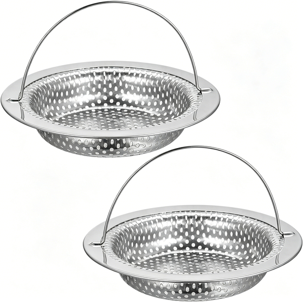 Pack of 2 Sink Strainer with Handle, Clogging Protection (11 x 8 x 2 cm)