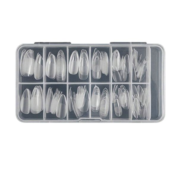 120 piece /Box Almond Shaped Fake Nails - Semi-Transparent, 12 Sizes