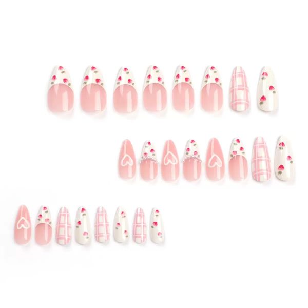 Cute Press On Nails Almond Length Glue on Nails Press Ons Heart Fake Nails