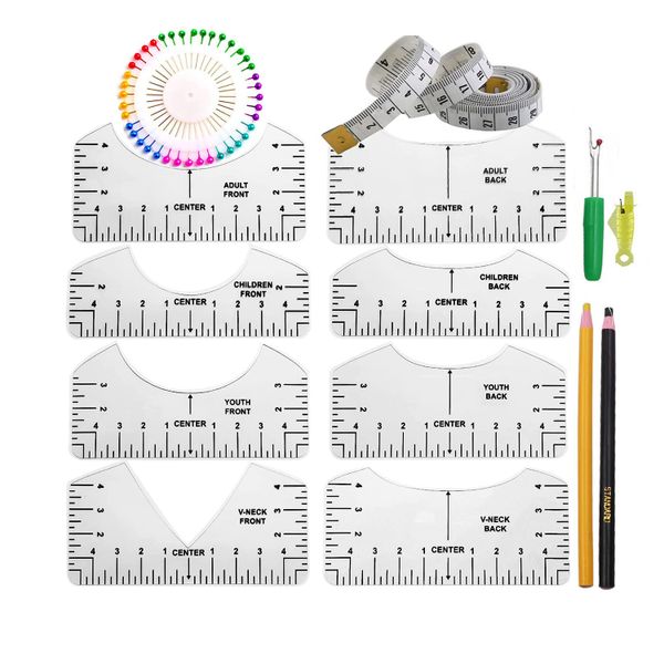 14 Piece T-Shirt Sizing Guide Ruler for Heat Press - Alignment Tools