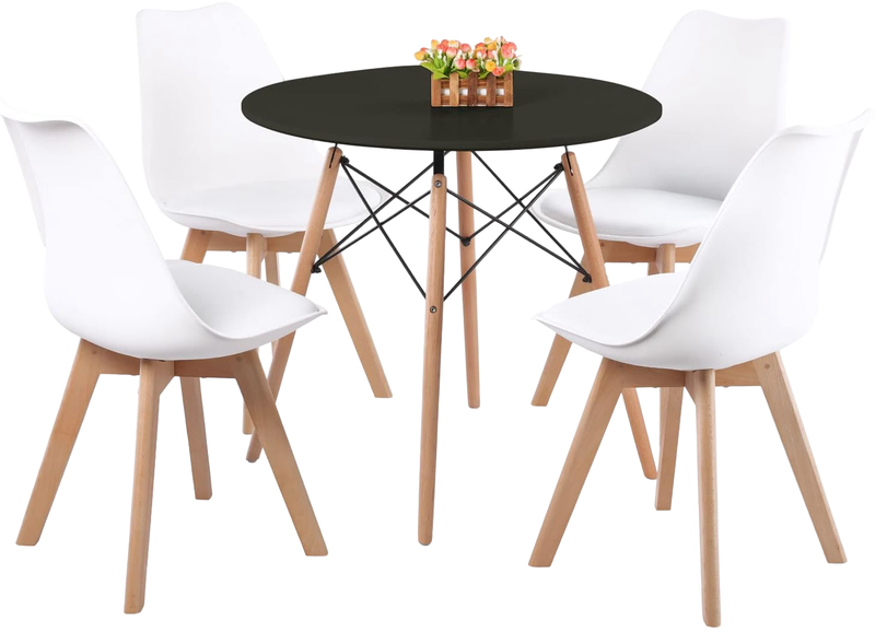 Kitchen Set of 4 Chairs Black Wooden Dining Table