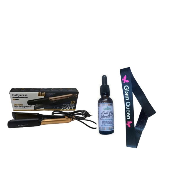 Hair Straightener +Glam Queen Elastic Band&amp; Hair mmafha Oil