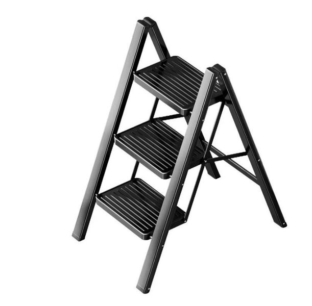 3-Step Folding Ladder - Anti-Slip, Lightweight, Portable - Black