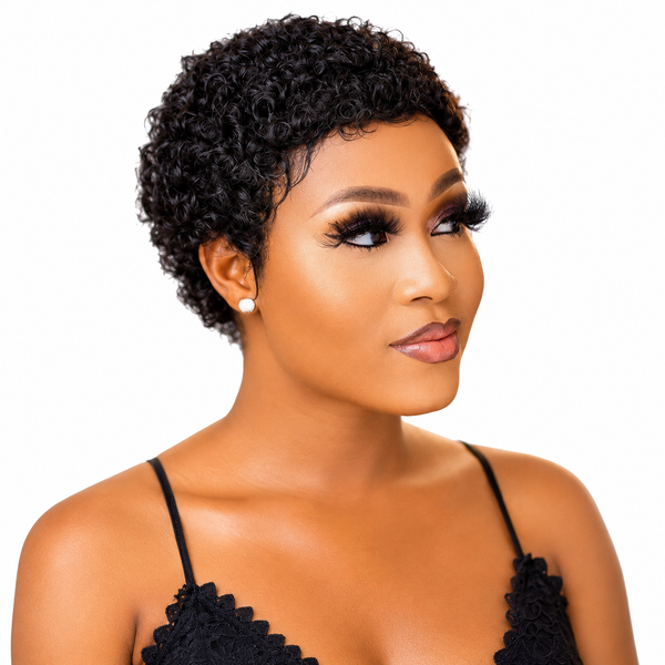 4 Inch Natural Black Curly Pixie Synthetic Wig with Breathable Cap