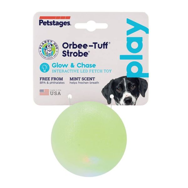 Petstages - Planet Dog Strobe Ball With LED Lights Green