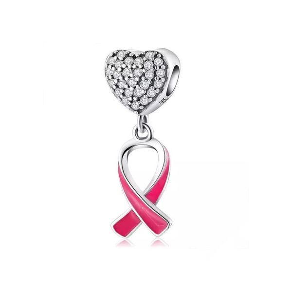 925 Sterling Silver Charm, Breast Cancer Charm for Bracelet Charm for Women