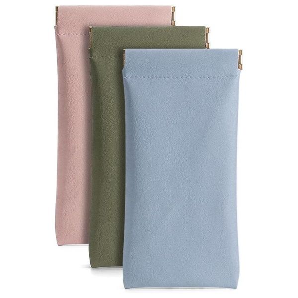 3 Pack Leather Eyeglasses Cases PU Soft Sunglasses Pouch Squeeze Top