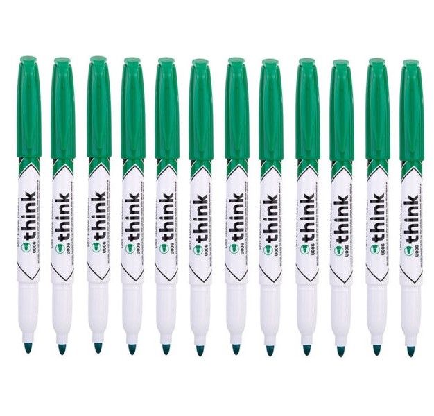 DELI Think Pack Of 12 Green Dry Erase Marker - U00650