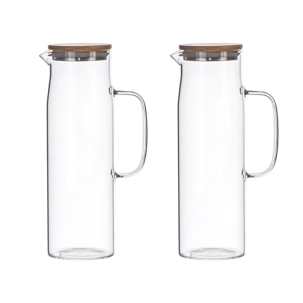 1.5L Hear-Resistant Glass Serving Pitcher Tea Pot with bamboo Lid - 2 Pack