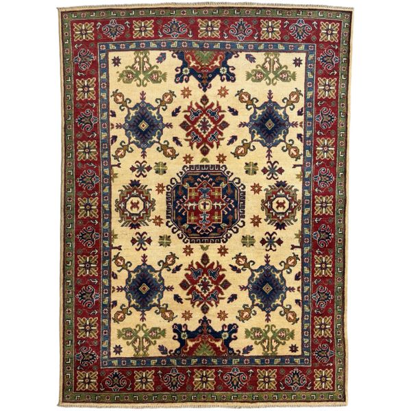 Handmade Afghan Oriental Kazak Beige Rug - 212 x 152 cm