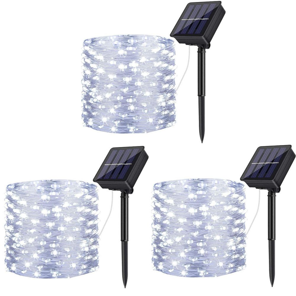 Cool White Solar Fairy Lights LED Outdoor String Light Pack Of 3