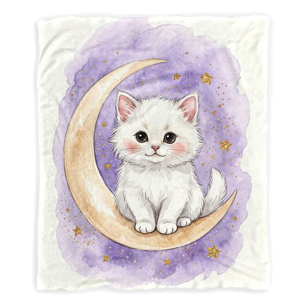 Watercolor White Kitten Baby Fleece Blanket