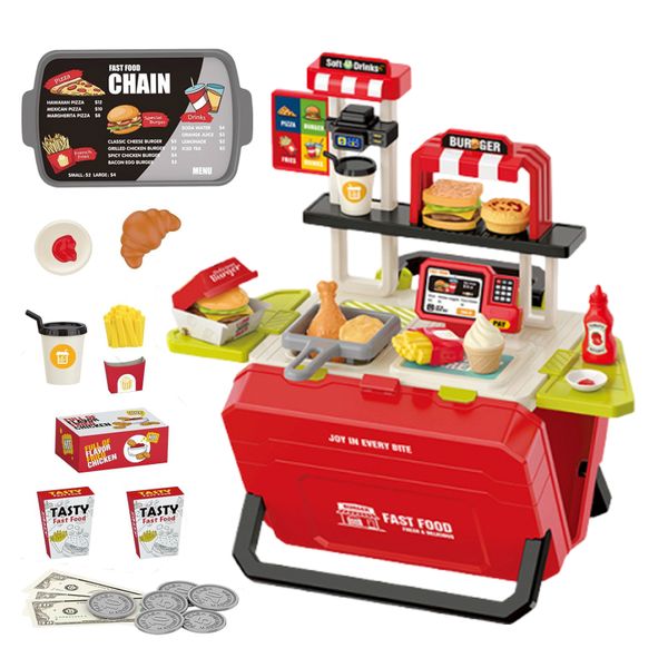 Gogooda - Kids Pretend Play Toy Fast Food Set with Storage Case - 55 Pieces