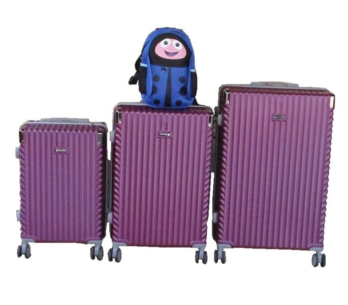 Purple 3-Piece Luggage Set with Spinner Wheels+Blue Ladybug Kids Backpack