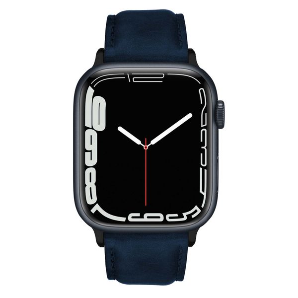 Premium Leather Strap for Silver 41mm Apple Watch Series 7 - Navy Blue