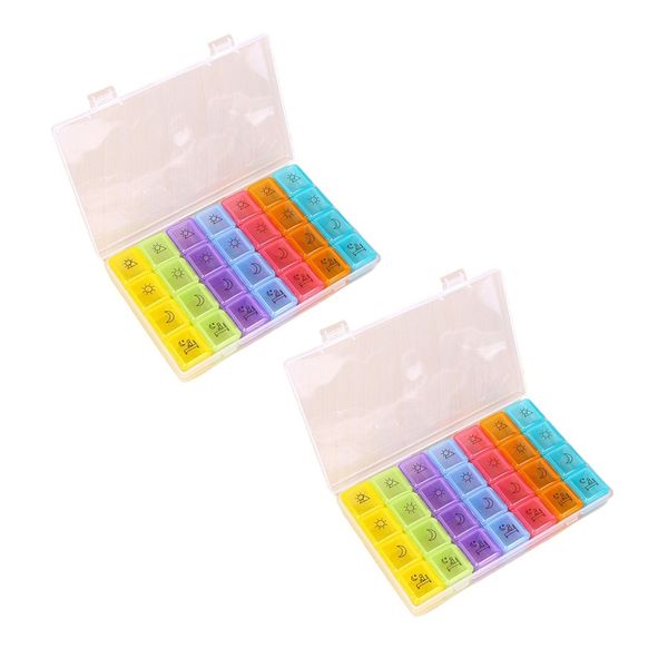 Portable 28 Grid Rainbow Color Plastic Pill Box 7 Days A Week