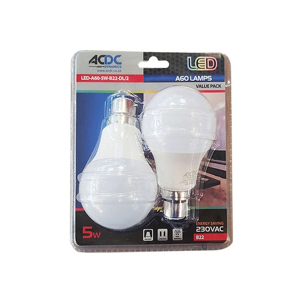 ACDC - 5W Daylight A60 B22 LED Lamp (2 Pack)