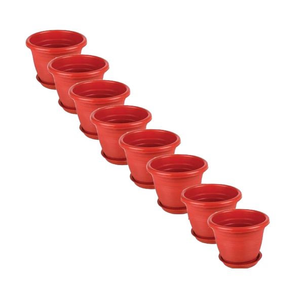 Garden Round Pot Plant With Tray Set of 8 19cm