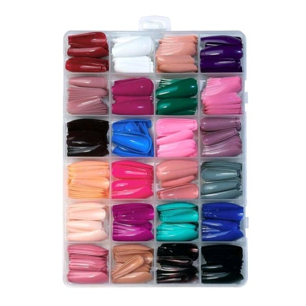 576 Piece Long Coffin Mixed Stick On Nail Set