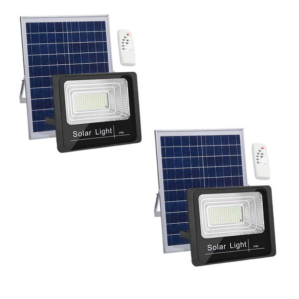 2 Pieces 200W Solar LED Flood Lights with Remote Control