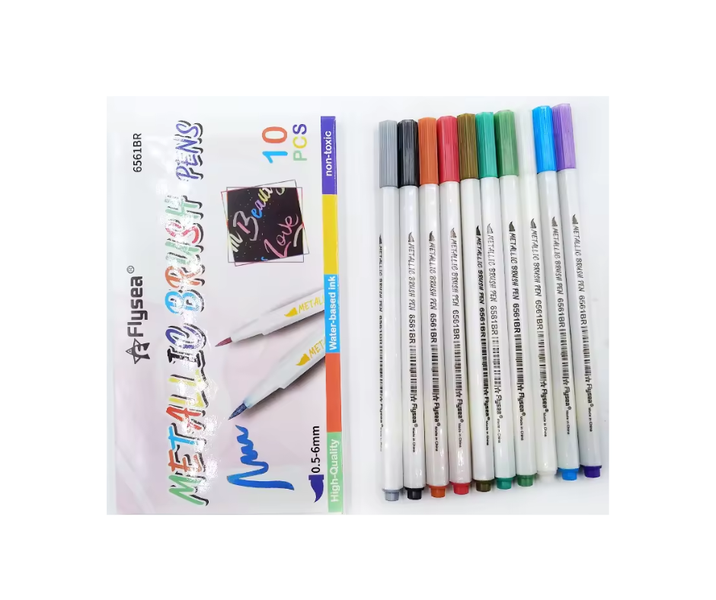 10 Metallic Marker Pens Brush Tip Multi Surface 0.5-6mm Tip Arts Crafts