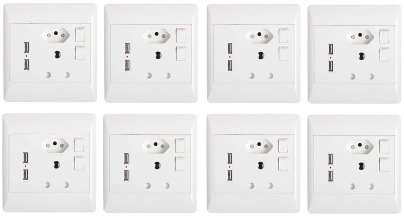 JB Luxx 16A Double Wall Socket with 2 USB Slots (4x4) - Set of 8
