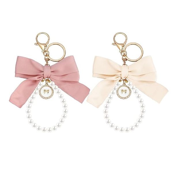 2 Pieces Tassel Bow Pearl Keychain , for Women for Car Keys Accessories