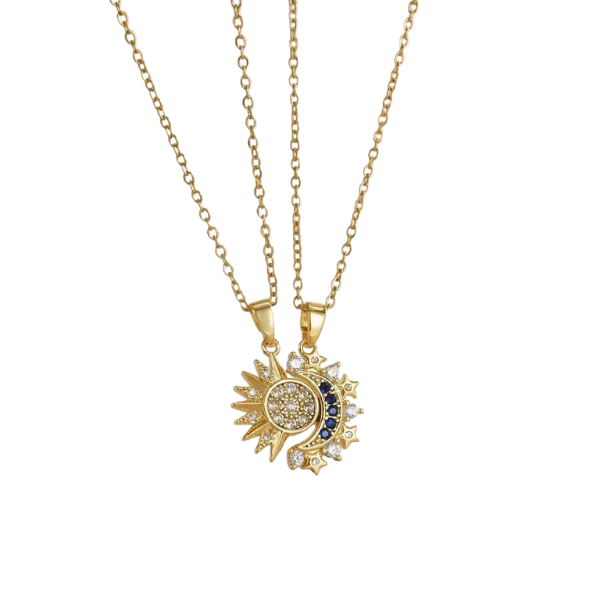 Sun &amp; Moon Necklace Combo - Gold Layered Celestial Pendant Set