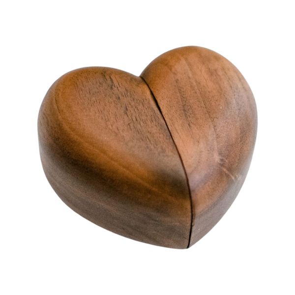 Double Walnut Wood Heart Ring Box