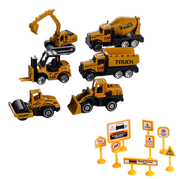 7-in-1 Construction Vehicle Team, Construction Signs, Tanker Excavator, Etc