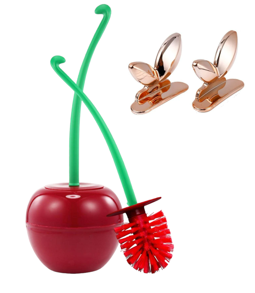 Red Cherry Design Toilet Brush Cleaner and Seat Holder