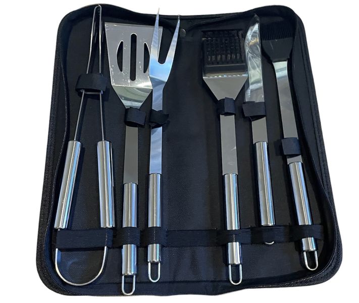 Stainless Steel 6 Piece Braai Utensil Set in Carry &amp; Basting Brushes