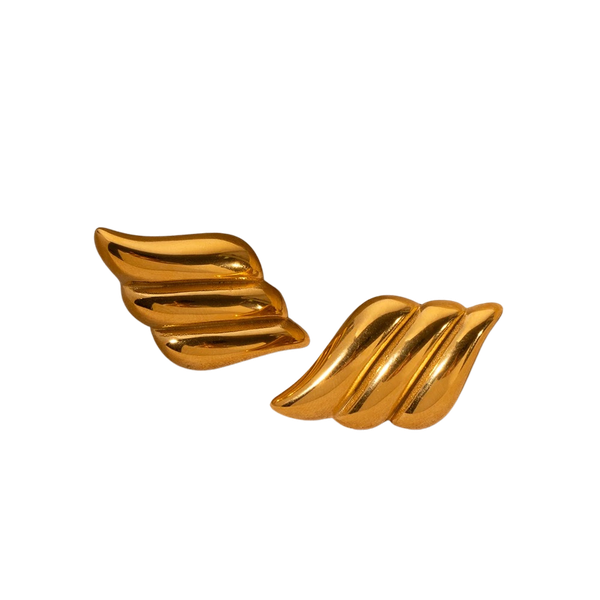 Stainless Steel 18K Gold Plated Angel Wings Design Stud Earrings