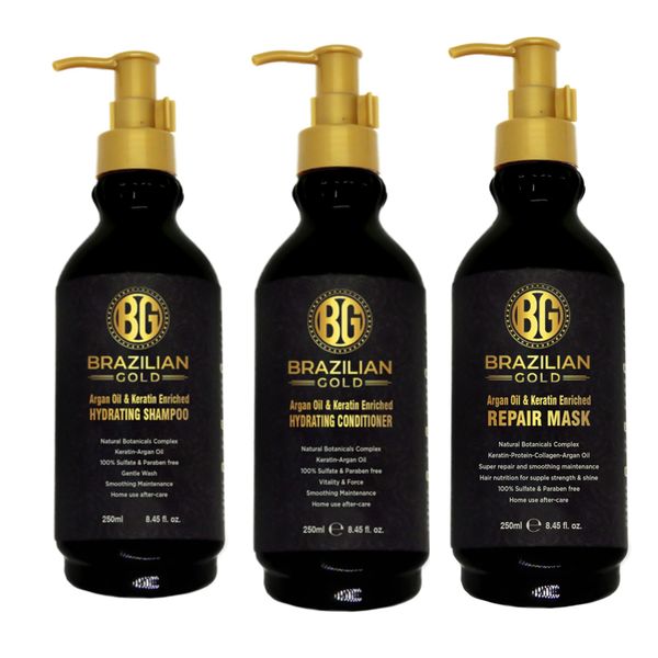 Brazilian Gold Argan Oil Home Care Kit 250ml (Shampoo, Conditioner, Repair)