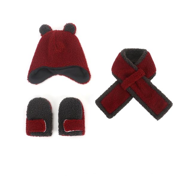 Warm Flannel Children's Hat Scarf And Gloves 3-Piece Set