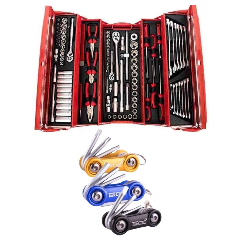 Tork Craft - 172Pc Mechanic Tool Box & Aluminium Mini Folding Key 3pc Set