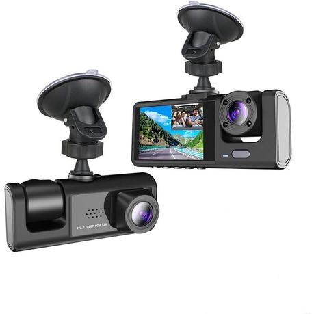 Three Lens 1080P Dash Cam with WiFi, Front Inside Rear, 32GB Card Image