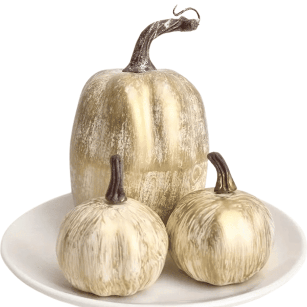 Set of 3 Gold Artificial Pumpkin Decorations